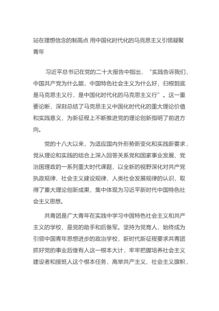 站在理想信念的制高点+用中国化时代化的马克思主义引领凝聚青年