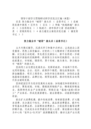 领导干部学习贯彻研讨班学员发言汇编定