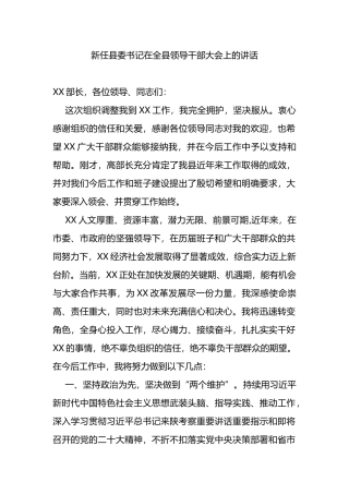 新任县委书记在全县领导干部大会上的讲话