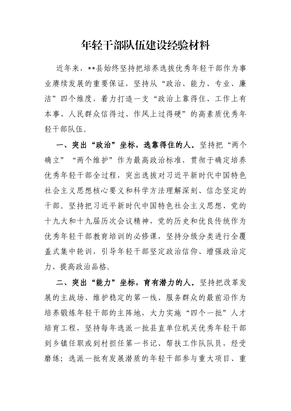 年轻干部队伍建设经验材料_第1页