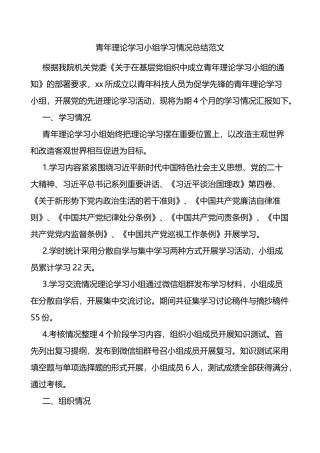 青年理论学习小组学习情况总结范文工作汇报报告