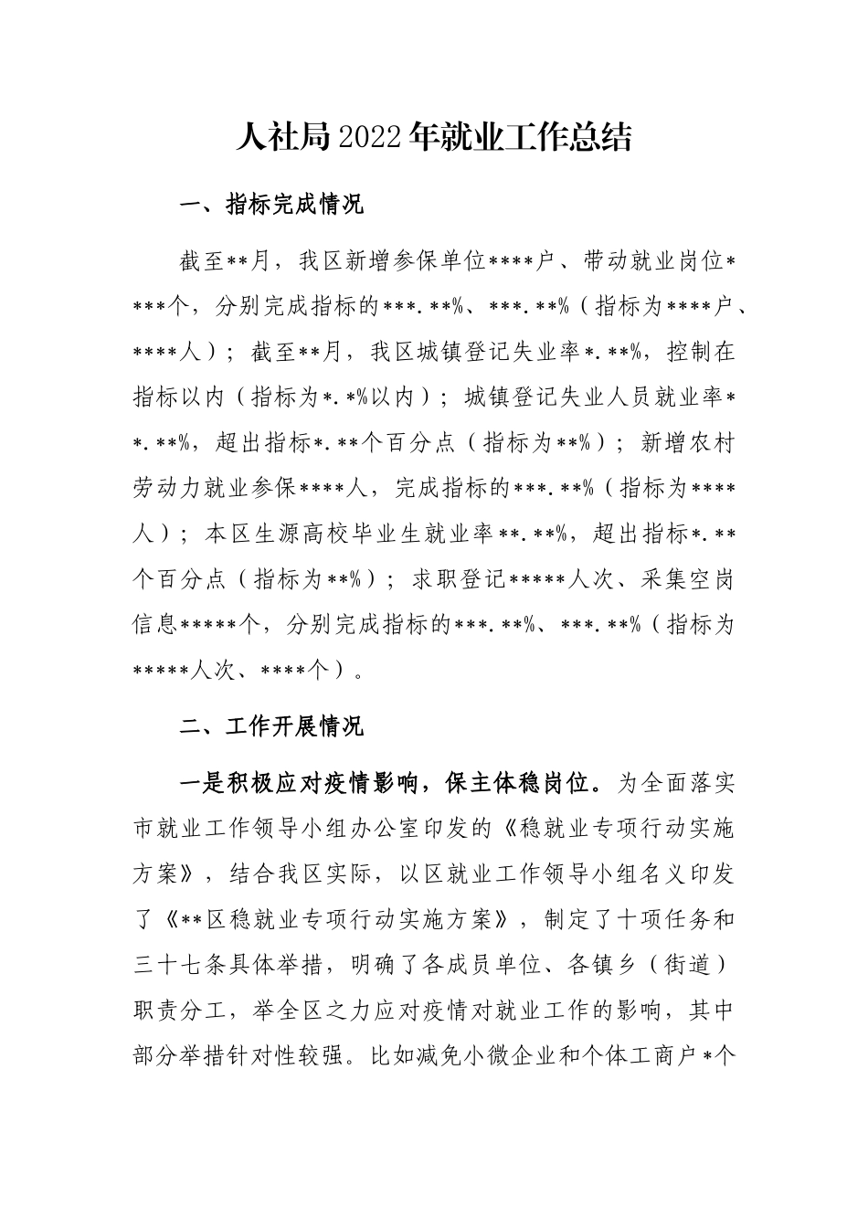 人社局2022年就业工作总结_第1页
