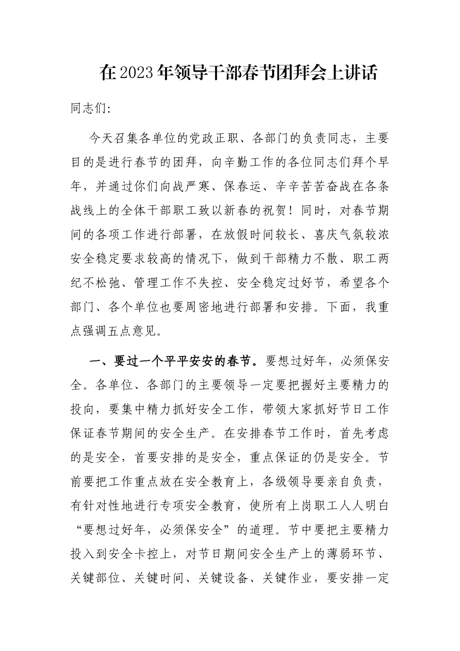 在2023年领导干部春节团拜会上讲话_第1页