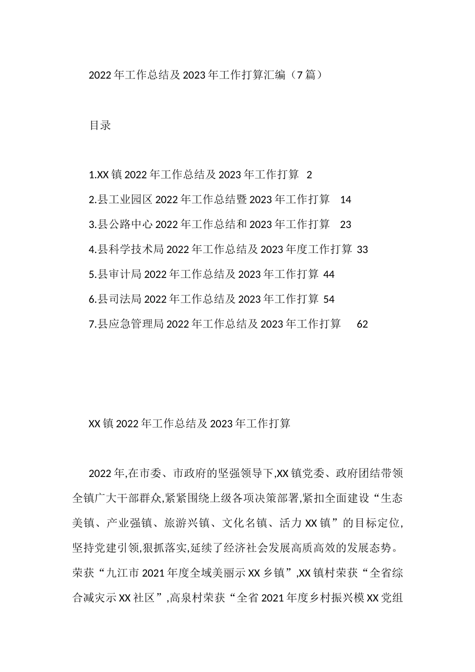2022年工作总结及2023年工作打算汇编（7篇）_第1页