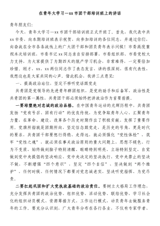 在青年大学习—xx市团干部培训班上的讲话