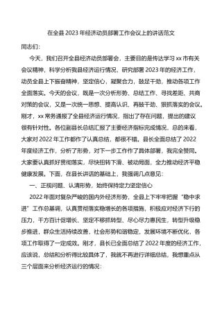 2023年经济动员部署工作会议上的讲话范文