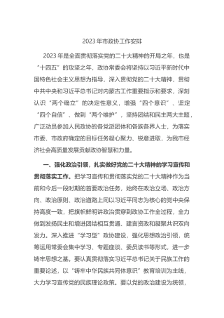 2023年市政协工作安排