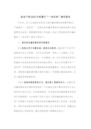 政法干部2022年度履行“一岗双责”情况报告