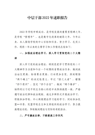 中层干部2022年述职报告