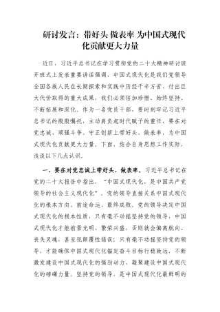 研讨发言：带好头 做表率 为中国式现代化贡献更大力量
