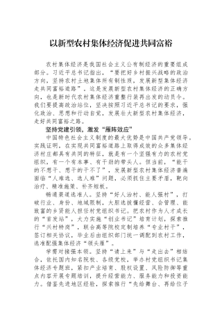 以新型农村集体经济促进共同富裕
