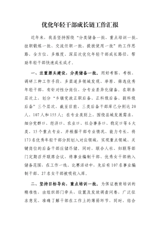 优化年轻干部成长链工作汇报