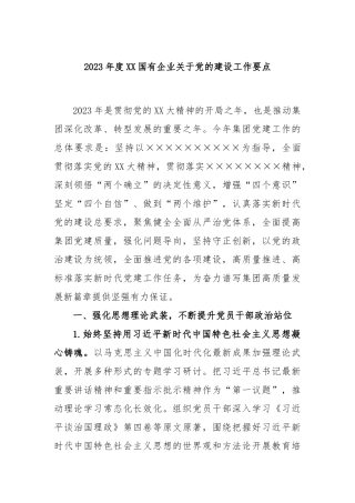 2023年度XX国有企业关于党的建设工作要点