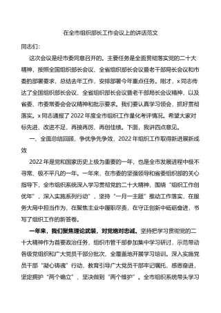在全市组织部长工作会议上的讲话范文