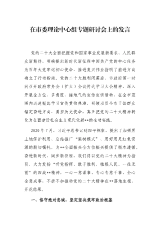 在市委理论中心组专题研讨会上的发言