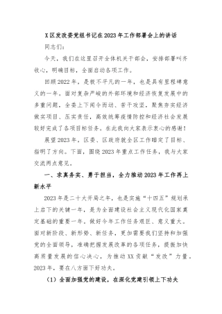 X区发改委党组书记在2023年工作部署会上的讲话