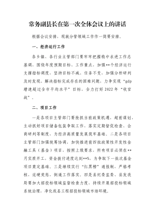 常务副县长在第一次全体会议上的讲话