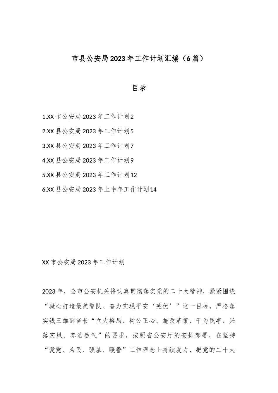 （6篇）市县公安局2023年工作计划汇编_第1页