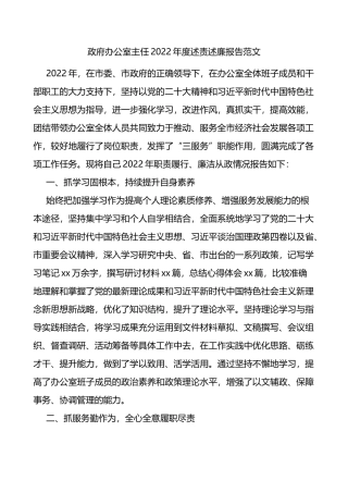 政府办公室主任2022年度述责述廉报告范文