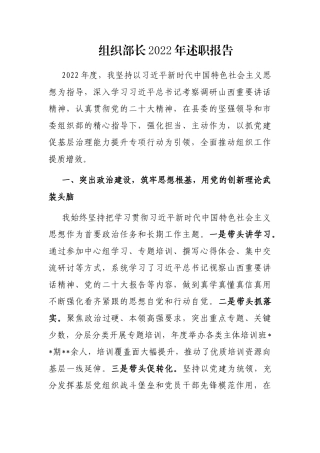 组织部长2022年述职报告