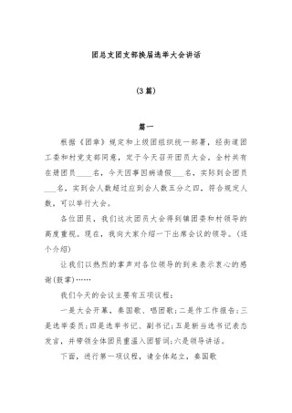 (3篇)团总支团支部换届选举大会领导讲话