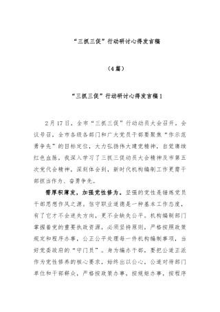 (4篇)“三抓三促”行动研讨心得发言稿