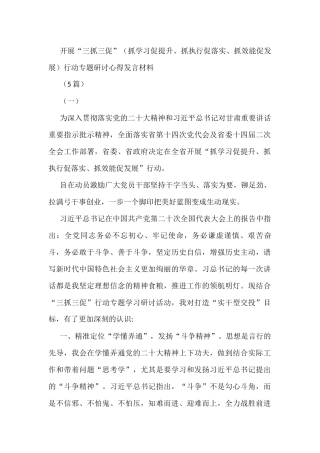 (5篇)开展“三抓三促”（抓学习促提升、抓执行促落实、抓效能促发展）行动专题研讨心得发言材料