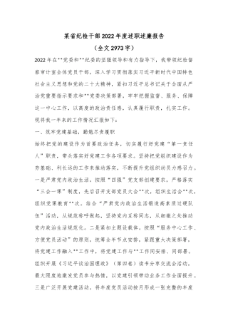 某省纪检干部2022年度述职述廉报告（全文2973字）