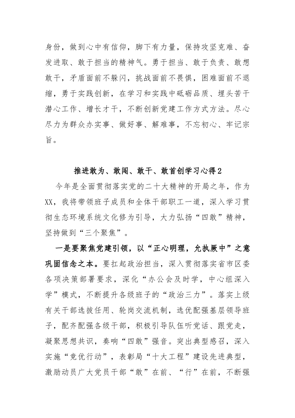 (5篇)学习2023敢为、敢闯、敢干、敢首创“四敢”微课发言_第2页