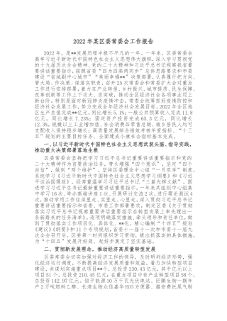 2022年某区委常委会工作报告