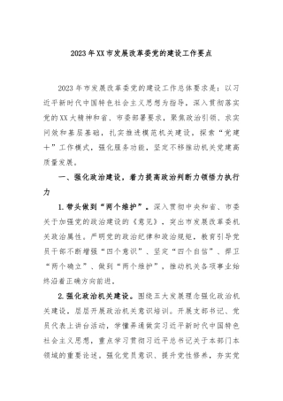 2023年XX市发展改革委党的建设工作要点