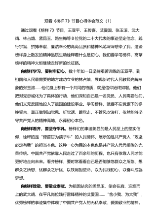3篇观看《榜样7》心得体会观后感学习研讨发言材料