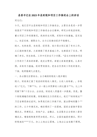 县委书记在2023年县财税和项目工作推进会上的讲话