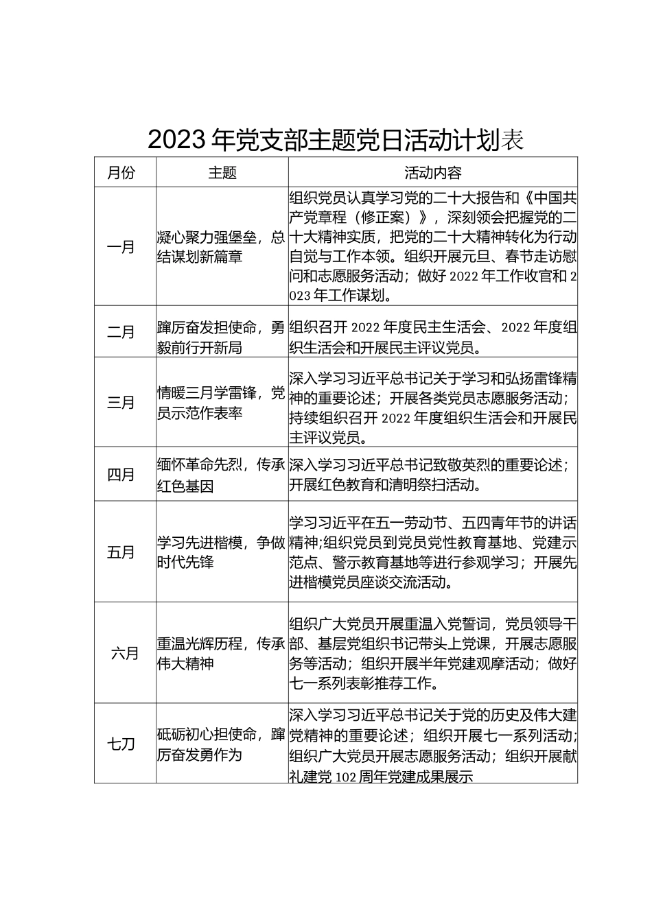 2023年党支部主题党日活动计划表_第1页