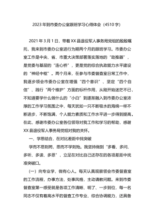 2023年到市委办公室跟班学习心得体会
