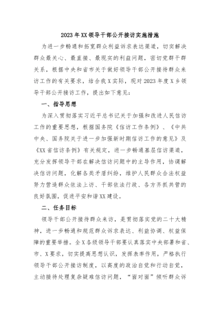 2023年领导干部公开接访实施措施