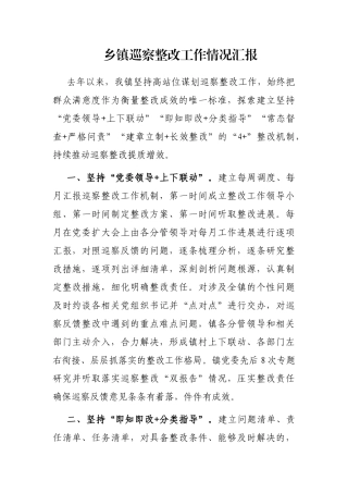 乡镇巡察整改工作情况汇报