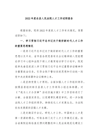 2023年度在县人民法院人才工作述职报告