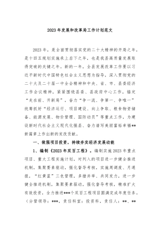 2023年发展和改革局工作计划