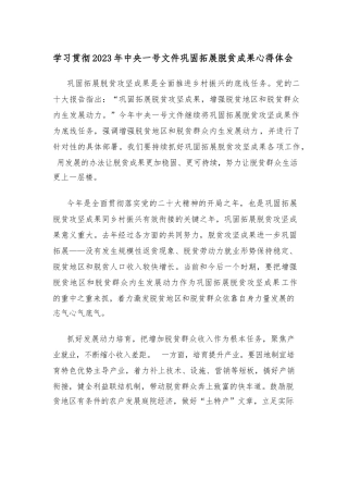 学习贯彻2023年中央一号文件巩固拓展脱贫成果心得体会