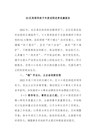 XX区局领导班子年度述职述责述廉报告