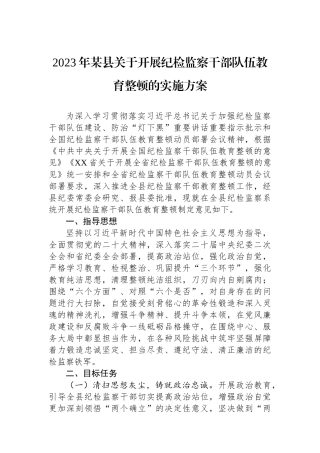 2023年某县关于开展纪检监察干部队伍教育整顿的实施方案