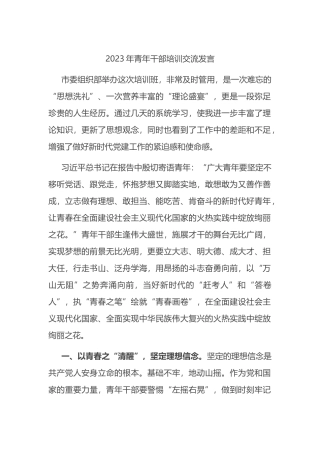 2023年青年干部培训交流发言