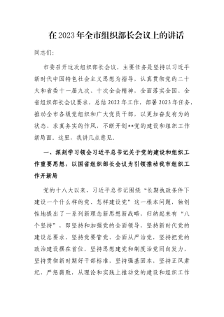 在2023年全市组织部长会议上的讲话