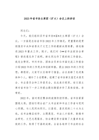 2023年省书协主席团（扩大）会议上的讲话