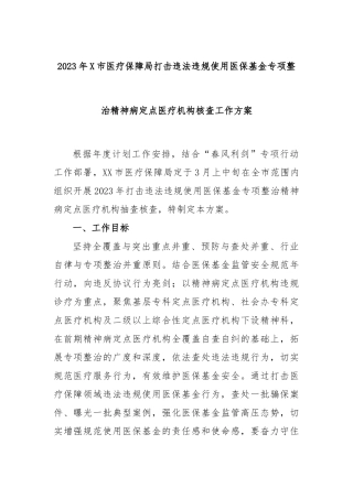 2023年市医疗保障局打击违法违规使用医保基金专项整治精神病定点医疗机构核查工作方案