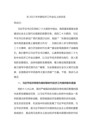 在2023年市委经济工作会议上的讲话