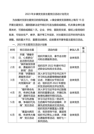 2023年乡镇党支部主题党日活动计划