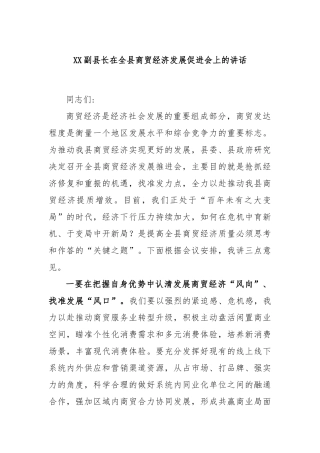 副县长在全县商贸经济发展促进会上的讲话