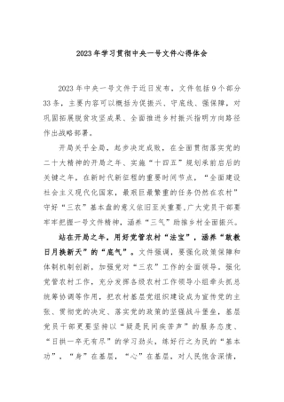 2023年学习贯彻中央一号文件心得体会